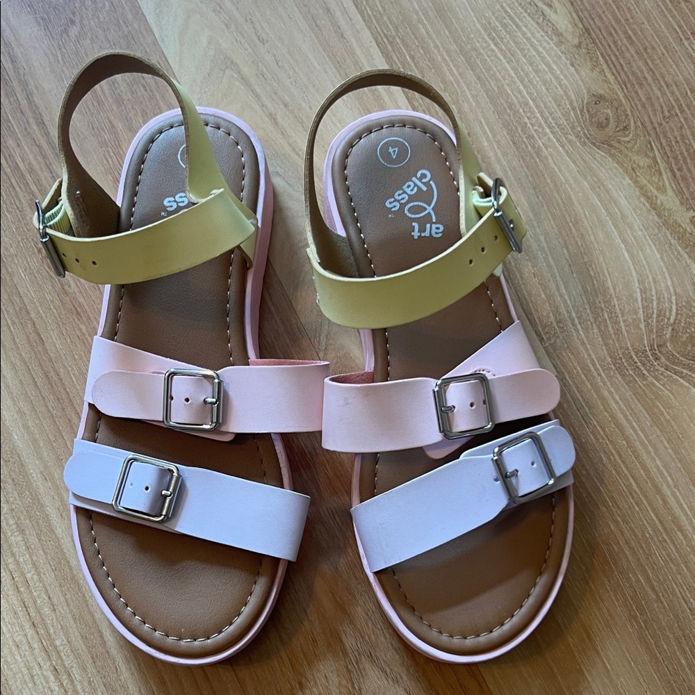 Art Class Kids Sandals - Light Pink and Light Yellow Size 4